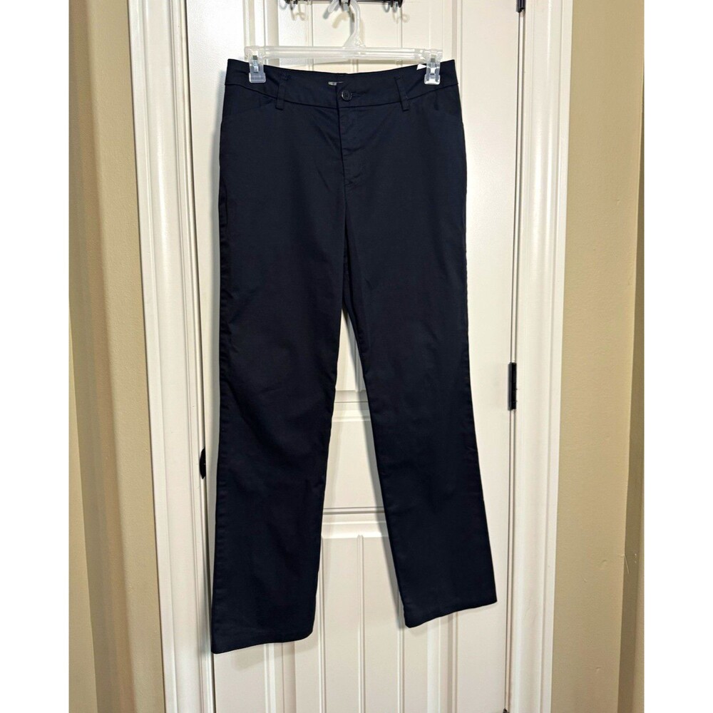 Lee Women's Mid Rise Relaxed Straight Leg Dress Pants Black 10L Stretch